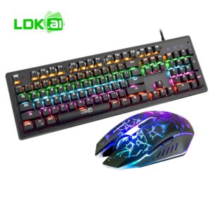 LDK.ai G100 Wired Gaming Keyboard & Mouse Set — 104-Key Blue Switch Mechanical Keyboard With 6-Color Breathing Backlight, USB Interface, 3-Key Gaming Mouse | BLACK