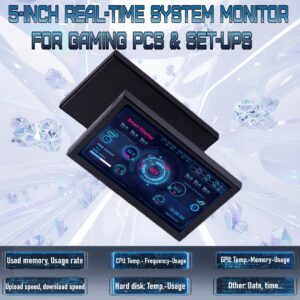 Mini 5-inch LCD Secondary Smart Display Real-time System Monitor for Gaming PCs and Set-ups , USB-C Interface , Real-Time News, YouTube Sync, Music Rhythm, 1000+ Themes, Smart Reminders, E-Album, And Multi-Screen Linkage | BLACK ~ MIRABOX-D5 