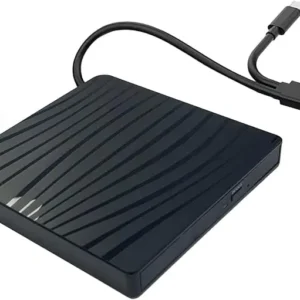 Pop-Up External DVD-R Drive – USB 3.0 & Type-C, Plug & Play, Portable Optical Disc Writer, Black, Tray Loading, Compatible with Windows/Mac/Linux 