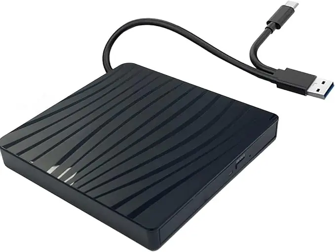 Pop-Up External DVD-R Drive – USB 3.0 & Type-C, Plug & Play, Portable Optical Disc Writer, Black, Tray Loading, Compatible with Windows/Mac/Linux