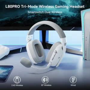 Attack Shark L80 PRO Wireless Gaming Headset – Tri-Mode 2.4GHz/Bluetooth/Wired, Dual Built-in & Detachable Microphone, 40mm Hi-Fi Drivers, Ergonomic Lightweight Design, Long Battery Life