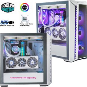 Cooler Master MasterBox 520 Mesh Airflow ATX Mid-Tower, Mesh Front Panel, Tempered Glass Panel, E-ATX up to 10.7”, Gen2 Type-C, Three CF120 120mm PWM Customizable ARGB Fan – White