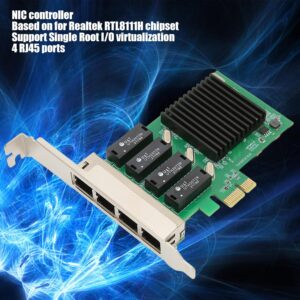 4 Port 1Gb PCIe Network Card, 4 Port 1 Gigabit Ethernet Interface Adapter, with Realtek RTL8111H, Support NAS/PC, 1G NIC Compliant Windows/Linux/MAC OS