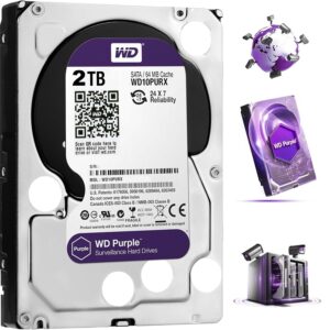 WD Purple HDD 2TB Surveillance Hard Disk Drive – 5400 RPM Class SATA 6 Gb/s 64MB Cache 3.5 Inch -WD20PURX-64P6ZY0