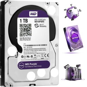 WD Purple HDD 1TB Surveillance Hard Disk Drive – 5400 RPM Class SATA 6 Gb/s 64MB Cache 3.5 Inch – WD10PURX-64P6ZY0