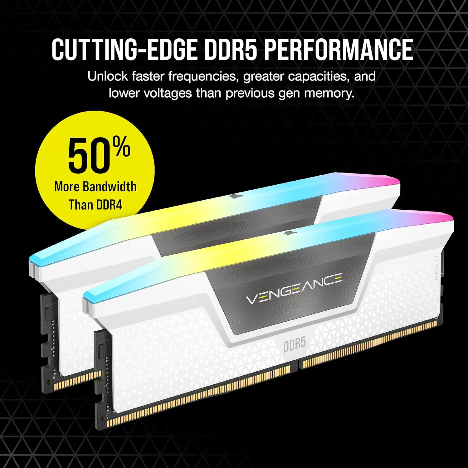 CORSAIR VENGEANCE RGB DDR5 RAM 32GB Kit (2x16GB) 6000MHz CL36 1.40V (PC5 48000) 288-Pin Intel XMP iCUE Compatible Computer Memory – WHITE CMH32GX5M2E6000C36W
