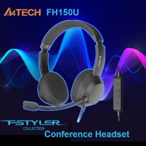 A4TECH FH150U Conference Headset – DSP Stereo Sound – 40mm Speaker Unit – Leather Padded Headband – Flexible Rotating Microphone – In-Line Convenient Controller – Compatible with Windows & Mac OS