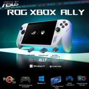 ASUS ROG Xbox Ally Handheld Gaming Console With Ryzen Z2 A, 16GB DDR5 RAM, 512GB NVMe SSD, 7” FHD 120Hz FreeSync Display, Windows 11, Wi-Fi 6E | WHITE ~ RC73YA-XB_ALLY.Z2A.16