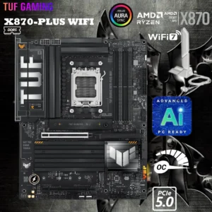 ASUS TUF GAMING X870-PLUS WIFI AMD AM5 X870 ATX motherboard, 16+2+1, 80A SPS power stages, DDR5, PCIe 5.0 Ready, four M.2 slots, Wi-Fi 7, 2.5Gb LAN, HDMI, USB4 40Gbps, SATA 6 Gbps, USB 20Gbps Type-C