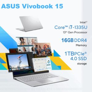 ASUS Vivobook 15 F1504V Intel® Core i7-1355U | 16GB DDR4 RAM , 1TB NVMe® SSD | 15.6-inch FHD IPS Display | DOS | Iris Xᵉ Graphics | Backlit Chiclet Keyboard |Fingerprint Sensor | COOL SILVER 