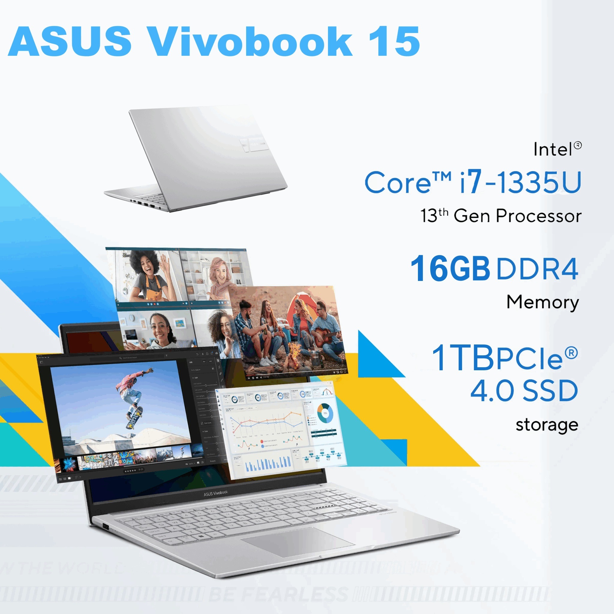 ASUS Vivobook 15 F1504V Intel® Core i7-1355U | 16GB DDR4 RAM , 1TB NVMe® SSD | 15.6-inch FHD IPS Display | DOS | Iris Xᵉ Graphics | Backlit Chiclet Keyboard |Fingerprint Sensor | COOL SILVER