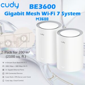 Cudy BE3600 Gigabit Mesh Wi-Fi 7 System With Dual-Band 3.6Gbps Speed, Quad-Core CPU, MLO, 3× Gigabit Ports, VPN, App Control, 200 Devices | M3600 ~ 2-Pack