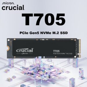 Crucial T705 4TB PCIe Gen5 NVMe M.2 2280 SSD – 14,100MB/s Read, 12,600MB/s Write, 232-Layer NAND, DirectStorage Boost, AI-Ready Gen5 Storage for Intel 13/14th Gen & AMD Ryzen 7000 + | CT4000T705SSD3