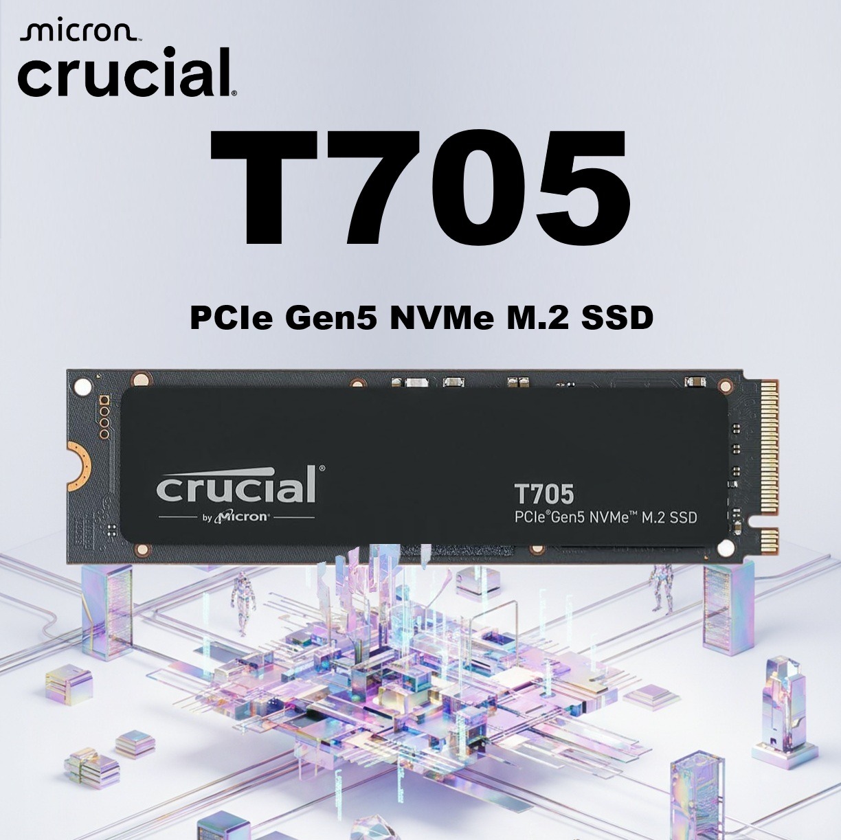 Crucial T705 4TB PCIe Gen5 NVMe M.2 2280 SSD – 14,100MB/s Read, 12,600MB/s Write, 232-Layer NAND, DirectStorage Boost, AI-Ready Gen5 Storage for Intel 13/14th Gen & AMD Ryzen 7000 + | CT4000T705SSD3