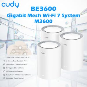 Cudy BE3600 Gigabit Mesh Wi-Fi 7 System With Dual-Band 3.6Gbps Speed, Quad-Core CPU, MLO, 3× Gigabit Ports, VPN, App Control, 200 Devices | M3600 ~ 3-Pack