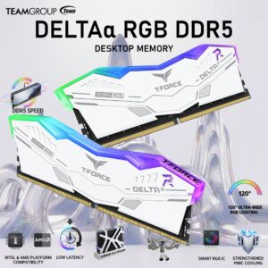 TEAMGROUP T-FORCE DELTA α 64GB RGB DDR5 RAM Kit (2x 32GB) 6000MHz (PC5 48000) CL38 1.35V, Intel XMP 3.0 Compatible , AMD EXPO One-Click Overclocking | WHITE ~ FF8D564G6000HC38JDC01