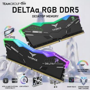 TEAMGROUP T-FORCE DELTAα RGB DDR5 32GB RAM Kit (2x 16GB) 5600MHz PC5-44800 CL40  1.2V , Aluminum Heatsink,  Optimized for AMD Expo  , Intel XMP Compatible |BLACK ~ FF7D532G5600HC40BDC01