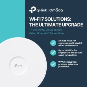 TP-Link EAP723 BE5000 Ceiling Mount WiFi 7 Access Point with 5.0 Gbps Dual-Band Speed, 2.5GbE Port, Omada Cloud Management, PoE Plus Support, Mesh and Seamless Roaming