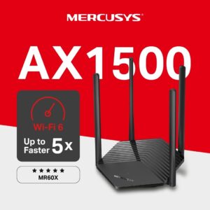 Mercusys AX1500 Dual-Band WiFi 6 Router MR60X with Gigabit Ports, OFDMA, MU-MIMO, BSS Color, Smart Connect, EasyMesh, 4 High-Gain Antennas, WPA3 Security, 1500 Mbps Speed
