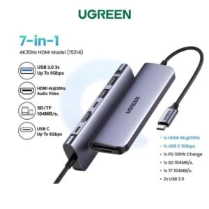 UGREEN CM195 USB-C Multifunction Adapter – 7-in-1 USB-C Hub with 4K HDMI & 100W PD (Space Gray)