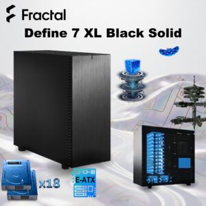 Fractal Design Define 7 XL Black Solid Full Tower Case With Dual-Layout Interior, E-ATX Compatibility, 18-Drive Storage Support, Massive Cooling Flexibility, Sound-Damped Panels , For Ai Gaming ,  Double Processor , Double Optical Drive,  Server Build  ~ FD-C-DEF7X-01
