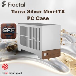 Fractal Terra Silver Mini-ITX PC Case With Walnut Front, 8mm CNC Aluminum, PCIe 4.0 Riser, Adjustable 30mm Spine, 322mm GPU Clearance, SFX PSU Support, 2× SSD Mounts ~ FD-C-TER1N-02