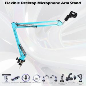 Flexible Desktop Microphone Arm Stand With Dual 35cm Arms, 360° Rotation, Desk Clamp Mount, Vibration Reduction Design, Metal Construction, Supports Microphones Up To 500g | BLUEv