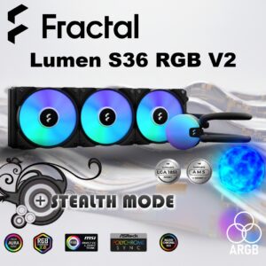 Fractal Lumen S36 RGB V2 AIO Liquid Cooler – 360mm Radiator, Triple Aspect 12 RGB PWM Fans, Six-LED ARGB Pump, Dark Stealth Mode, Rotatable Top, Pre-Applied Paste, LGA 1851/1700 & AM5 Support | BLACK ~ FD-W-L1-S3612
