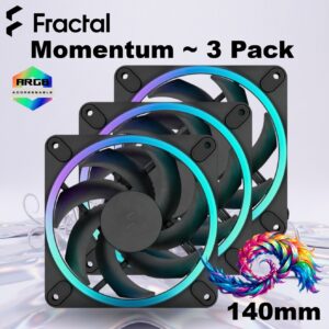 Fractal Momentum 14 RGB 3-Pack High-Airflow 140mm Fans With ARGB Gen 2 Lighting, LCP Blades, FDB Bearing, PWM Control, Zero RPM Mode, High Static Pressure And Low Noise ~ Black FD-F-MR1-1403