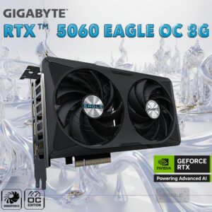 GIGABYTE GeForce RTX 5060 EAGLE OC 8G Graphics Card With 8GB GDDR7, Blackwell Architecture, 2550MHz Core Clock, WINDFORCE Cooling, PCIe 5.0, DLSS 4