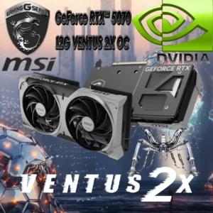 MSI GeForce RTX 5070 12GB GDDR7 VENTUS 2X OC GPU With DLSS 4, Ray Tracing, TORX Fan 5.0, PCIe Gen 5, Copper Cooling, HDMI 2.1b, DisplayPort 2.1b, VR Ready, SFF Compatible | Silver/Black