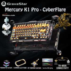 GravaStar Mercury K1 Pro 75% Mechanical Keyboard With Aluminum Alloy Body, Kailh Speedy Mint Linear Switches, Dual RGB, Tri-Mode Wireless, 8000mAh Battery, Windows OS & mac OS | CyberFlare