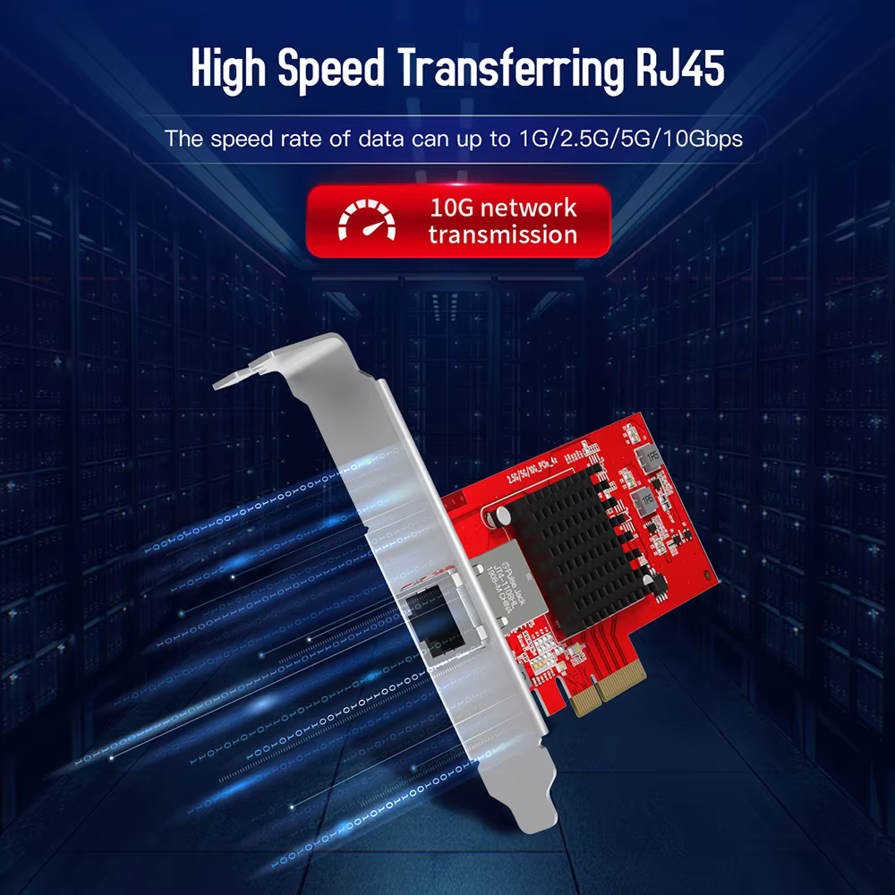 Network Card – 10GB Base-T PCI-e – Marvell AQtion AQC107 Controller, 2.5G / 5G / 10G, Ethernet Adapter, NIC, 10GB RJ45 Port, Support Windows/WindowsServer/Linux/VMwar