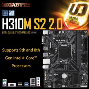 GIGABYTE H310M S2 2.0 (Rev. 1.0) DDR4 Micro ATX  Motherboard : LGA1151 Intel H310 PCIe 3.0, 2 x DDR4 DIMM up to 32GB 2666/2400/2133 MHz , Gaming LAN , For 9th/8th Gen Processors | USED WITH BOX