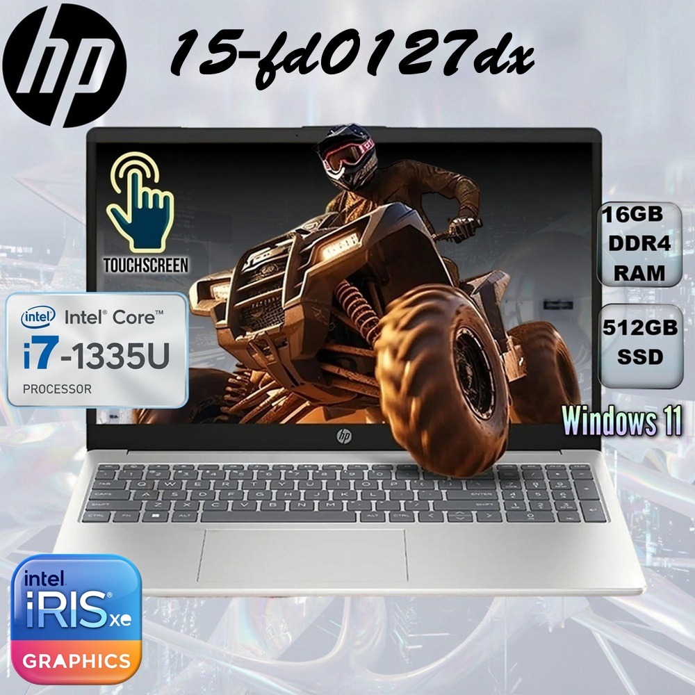 HP 15-fd0127dx : Intel® Core i7-1355U | 16GB DDR4 RAM ; 512GB NVMe SSD | 15.6 inch FHD IPS Touch Display |Intel® Iris® Xe Graphics | Windows 11 | Natural Silver