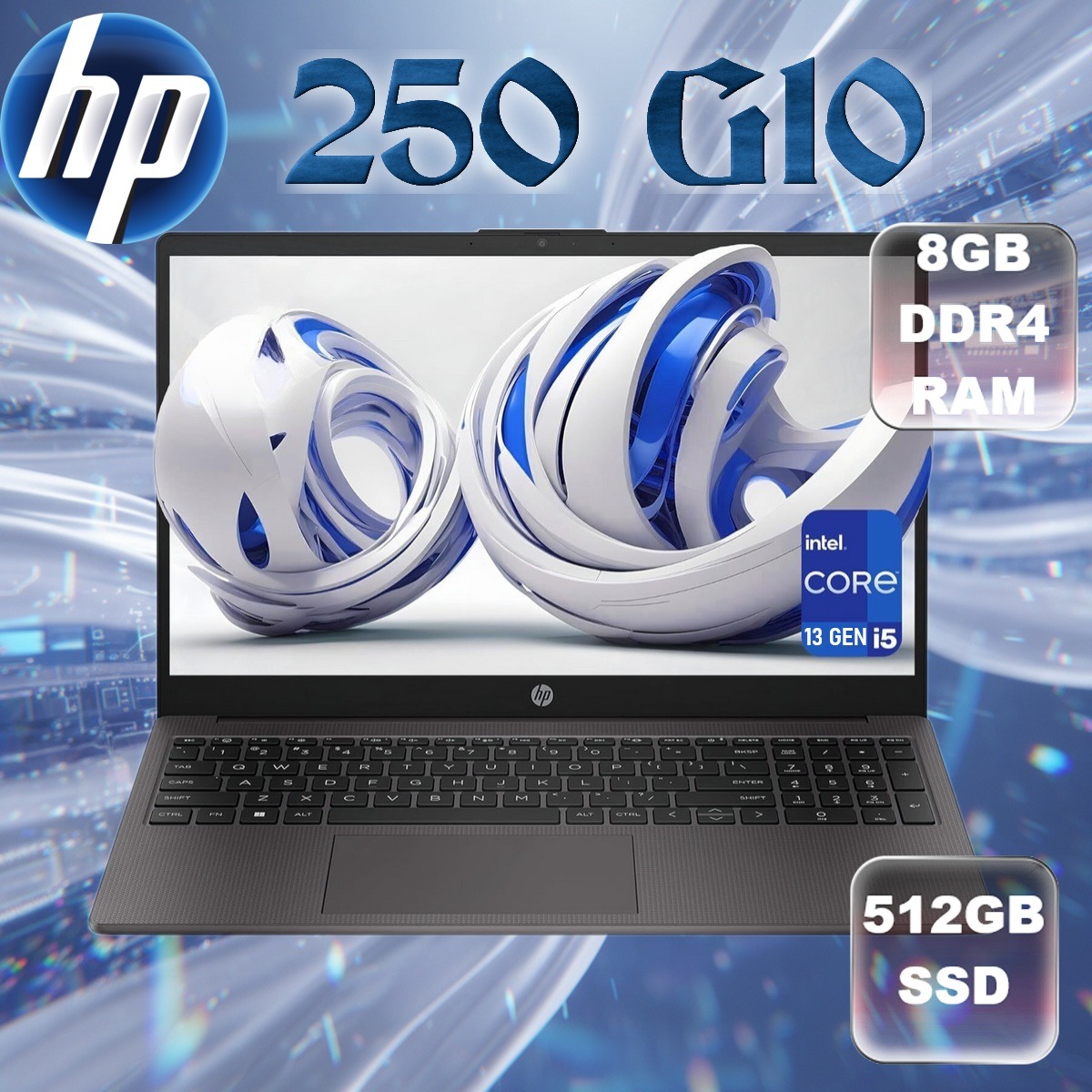 HP 250 G10 : Intel® Core i5-1334U | 8GB DDR4 RAM, 512GB NVMe® SSD | Integrated Graphics | 15.6-inch FHD IPS Display | DOS | En/AR Keyboard | Dark Ash Silver ~ AK9P9AT#ABB