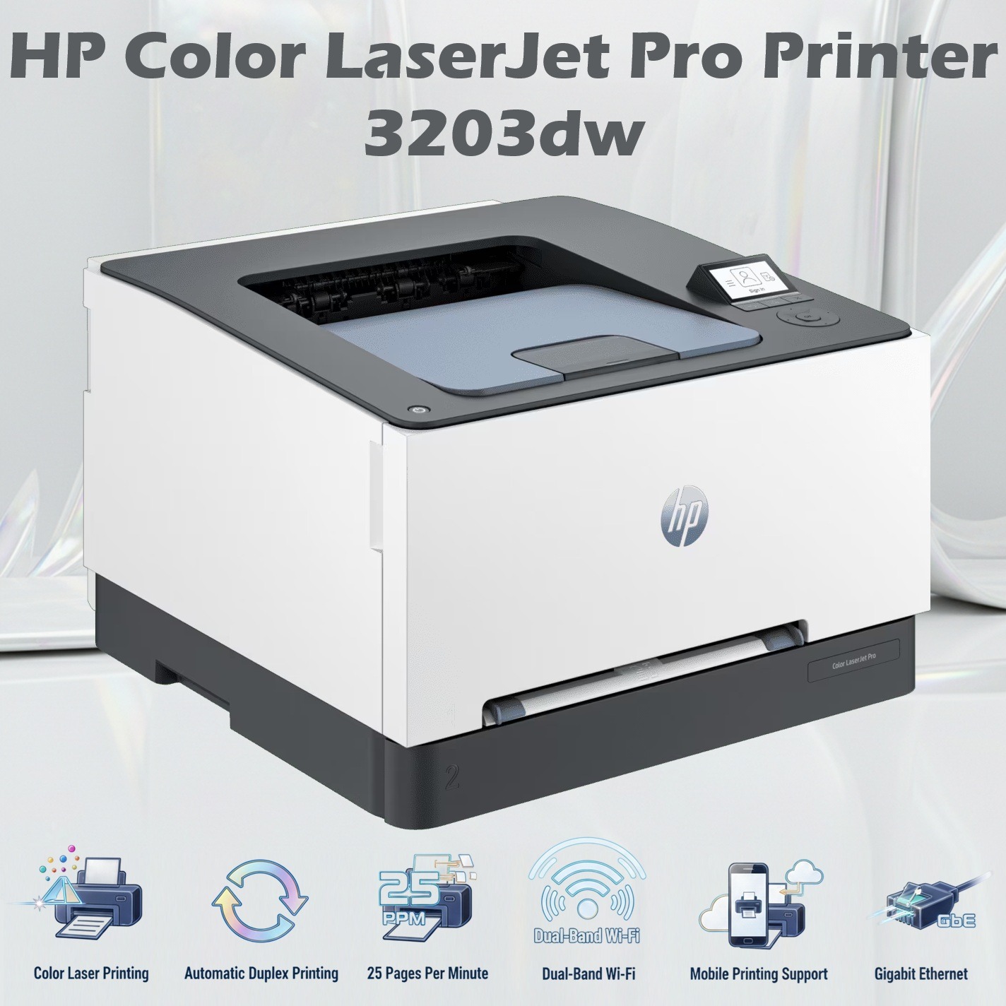 HP Color LaserJet Pro 3203dw : Color Laser Wireless Printer With Automatic Duplex (Two Sided) Printing, 25 PPM Speed, Dual-Band Wi-Fi, TerraJet Toner, HP Wolf Pro Security , Print Only Function
