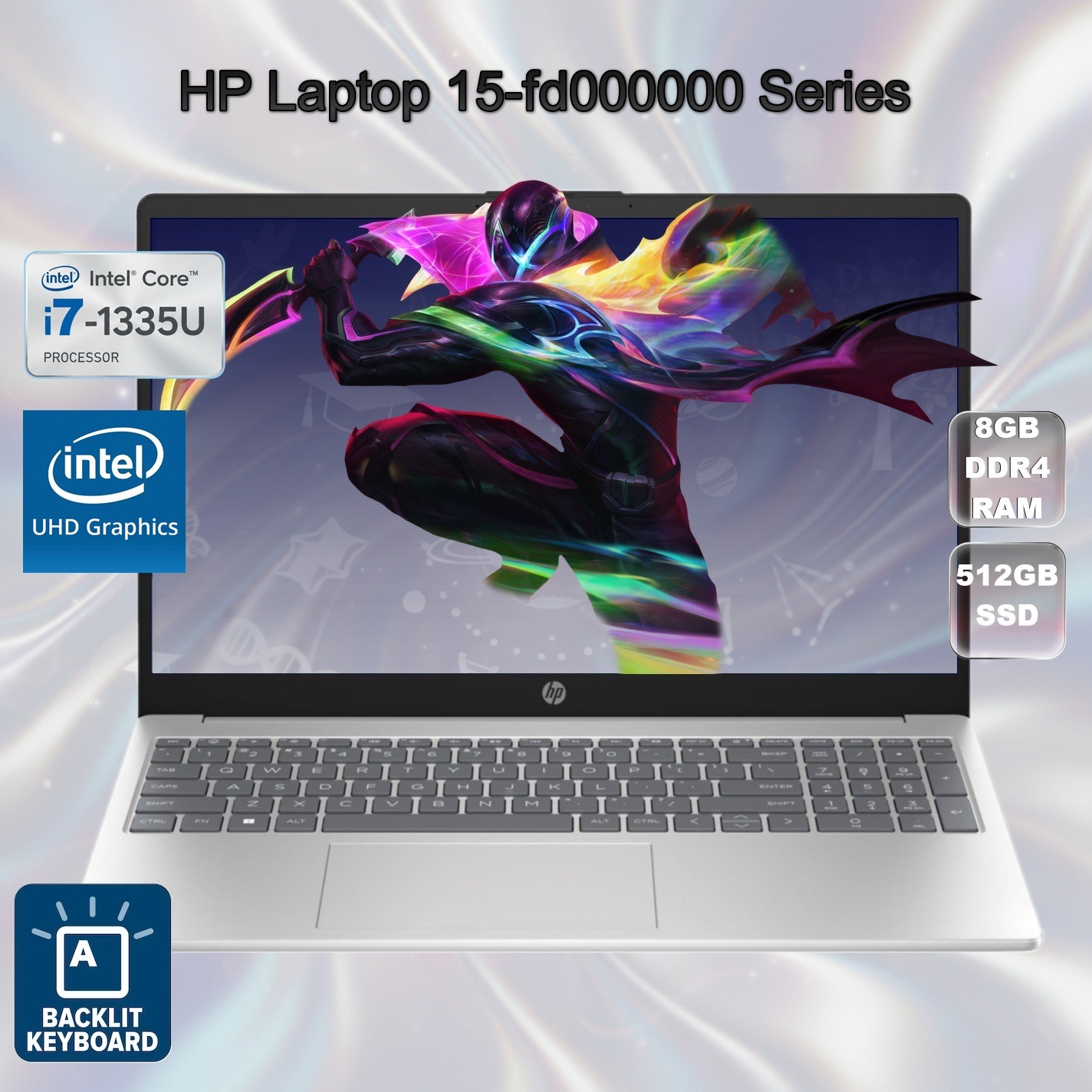 HP Intel® Core i7-1355U | 8GB DDR4 RAM ; 512GB SSD | 15.6 inch FHD IPS Display | Intel® Iris® Xᶱ Graphics | Backlit Eng./Ara. Keyboard | Free DOS 3.0 | Natural Silver ~ 15-fd0146ne