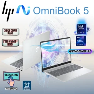 HP OmniBook 5  Intel® Core™ Ultra 9 285H | 32GB DDR5 RAM ; 1 TB NVMe™ SSD | Intel® Arc™ 140T GPU | 16 inch 2K IPS Touch Screen Display | Backlit Keyboard | Windows 11 |  Glacier silver 