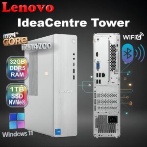 Lenovo IdeaCentre Tower 08IRR9 – Intel® Core i7-14700 | 32GB DDR5 RAM , 1TB SSD NVMe | Intel® UHD Graphics 770 | Wi-Fi® 6, BT5.2 | HDMI 2.1, USB-C, 260W PSU | Windows 11 | Luna Grey (8.2L) ~ OPEN BOX