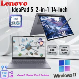Lenovo IdeaPad 5 2-in-1 14IAL10 : Intel® Core Ultra 7 255U ; 12 AI TOPS | 16GB DDR5x RAM ; 512GB SSD NVMe® | 14-inch WUXGA IPS TouchScreen | Intel® Graphics | Lenovo® Digital Pen 2  Included | Backlit Keyboard | Windows® 11 | Luna Grey 