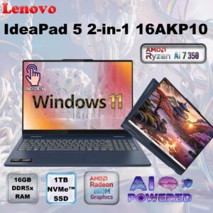 Lenovo IdeaPad 5 2-in-1 16AKP10 – AMD Ryzen AI 7 350 up to 50 TOPS | 16GB  LPDDR5x RAM ; 1TB SSD NVMe® | AMD Radeon™ 860M Graphics | 16-inch WUXGA IPS Touchscreen | Backlit Keyboard | Windows 11 | Cosmic Blue ~ OPEN BOX