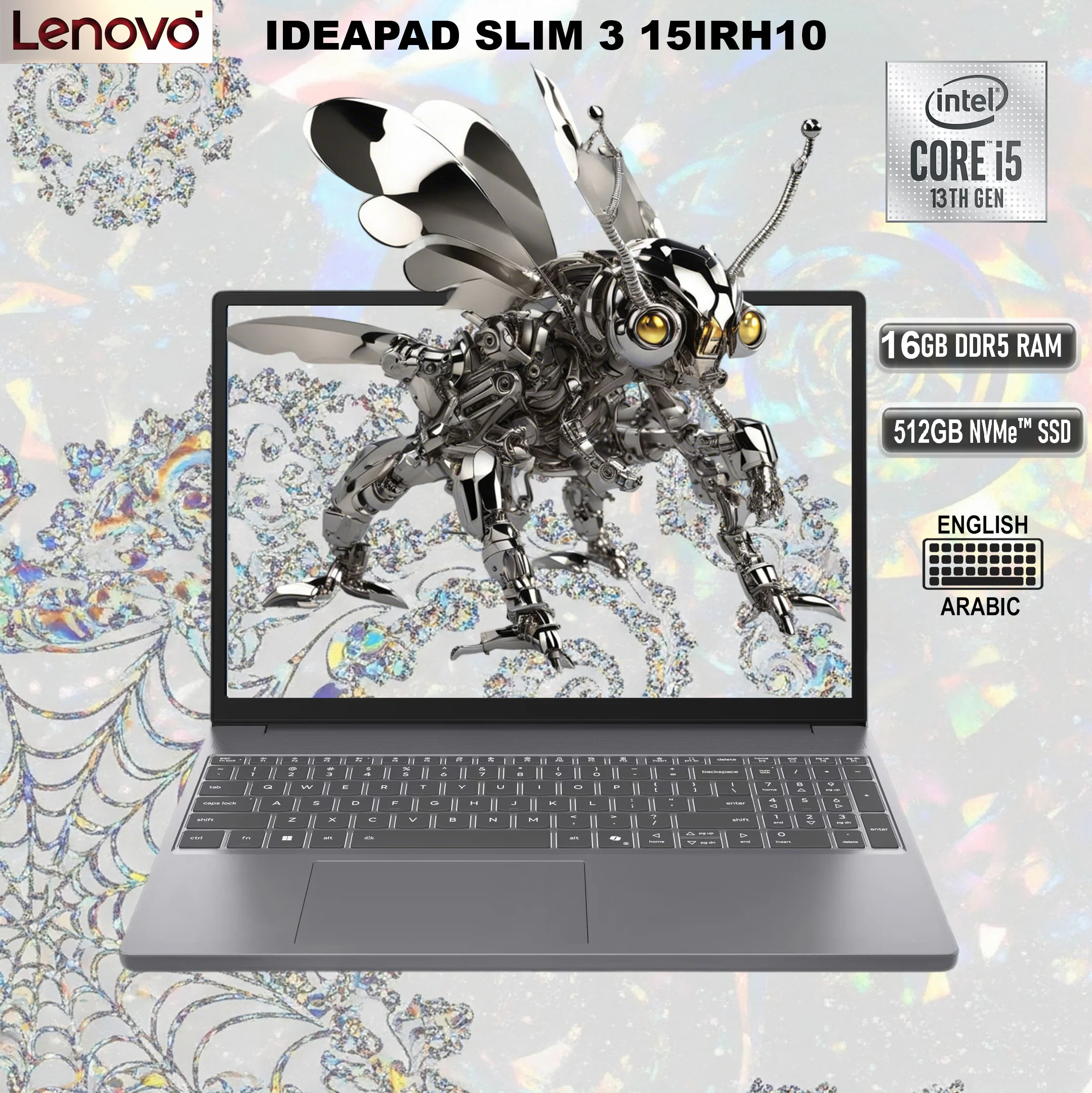 LENOVO IdeaPad Slim 3 15IRH10 Intel® Core™ i5-13420H | 16GB DDR5 RAM , 512GB SSD NVMe® | Intel® UHD Graphics | 15.3″ WUXGA (1920×1200) IPS Display | Eng/Ara Keyboard | DOS | Luna Grey