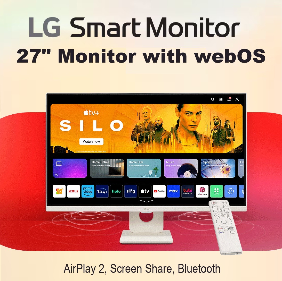 LGÂ 27-Inch Smart FHD IPS Computer Monitor With webOS 23 , 100Hz, Built-in Speaker, sRGB 99%, Airplay, Bluetooth, Screen Share, AirPlay 2, Bluetooth, Remote Control | WHITE ~ 27U511SA-W