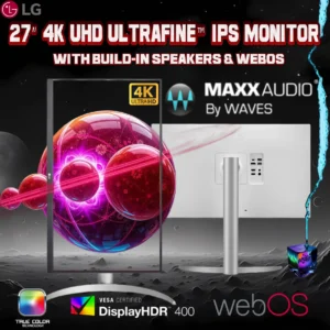 LG 27” 4K UHD UltraFine IPS Monitor With 3840 x 2160 Resolution, 95% DCI-P3, VESA DisplayHDR 400, USB-C 90W PD, Ergonomic Stand, Dual HDMI, Built-In Speakers | WHITE UP850K-W