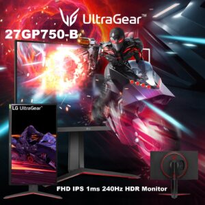 LG UltraGear® 27GP750-B 27 inch FHD IPS 1ms 240Hz HDR Monitor with G-SYNC® Compatibility – AMD FreeSync Premium – Thin Bezel – Tilt, Height, Pivot Adjustable | BLACK & RED 