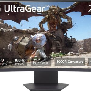 LG 27GS60QC-B Ultragear Curved Gaming Monitor 27-Inch QHD (2560×1440) 180Hz 1ms 1000R AMD FreeSync HDR10 HDMIx2 DisplayPort Borderless Design Black Stabilizer DAS Crosshair FPS Counter – Black