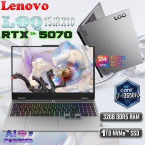 Lenovo LOQ 15IRX10 AI-Powered : Intel® Core i7-13650HX | 32GB DDR5 RAM , 1TB NVMe SSD | RTX 5070 (8GB) | 15.6-inch FHD 144Hz G-SYNC IPS Display | 24-Zone RGB Backlit Eng/Ara Keyboard | DOS | Luna Grey 