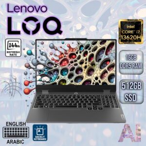 Lenovo LOQ 15IRX9 AI-Powered PC :  Intel® Core i7-13650HX | 16GB RAM DDR5 ; 512GB SSD | RTX 3050 (6GB) | 15.6-inch FHD IPS 144Hz Display | White Backlit Keyboard Ara. /Eng. | DOS| Luna Grey