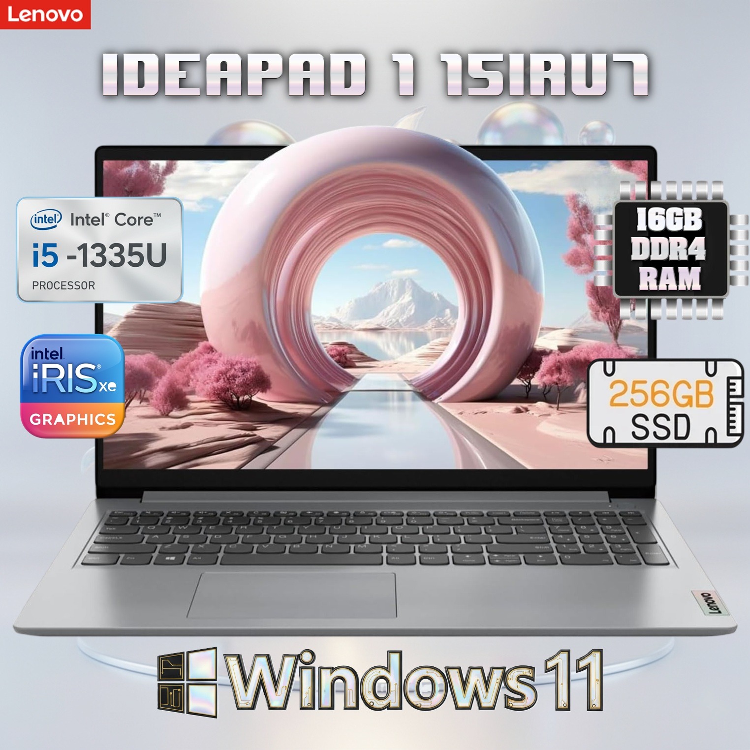 Lenovo IdeaPad 1 15IRU7 Intel® Core i5-1335U | 16GB DDR4 RAM ; 256GB NVMe SSD | Intel® Iris® Xe Graphics | 15.6-inch FHD TN Display | Windows® 11 | Cloud Grey